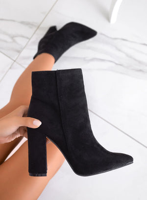 DORIS - Black suede ankle boots with high heel