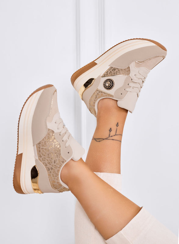 BAHIA - Sneakers beige con applicazione gioiello e suola platform
