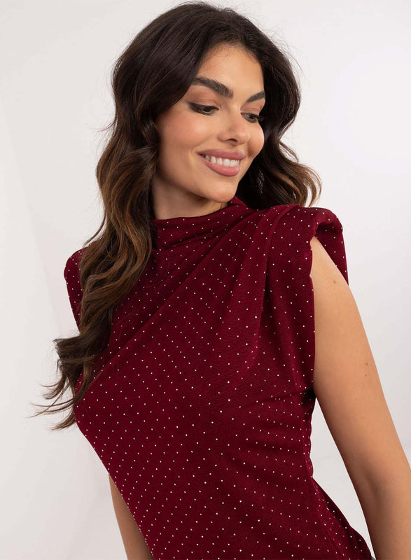 Top giromaniche bordeaux con glitter