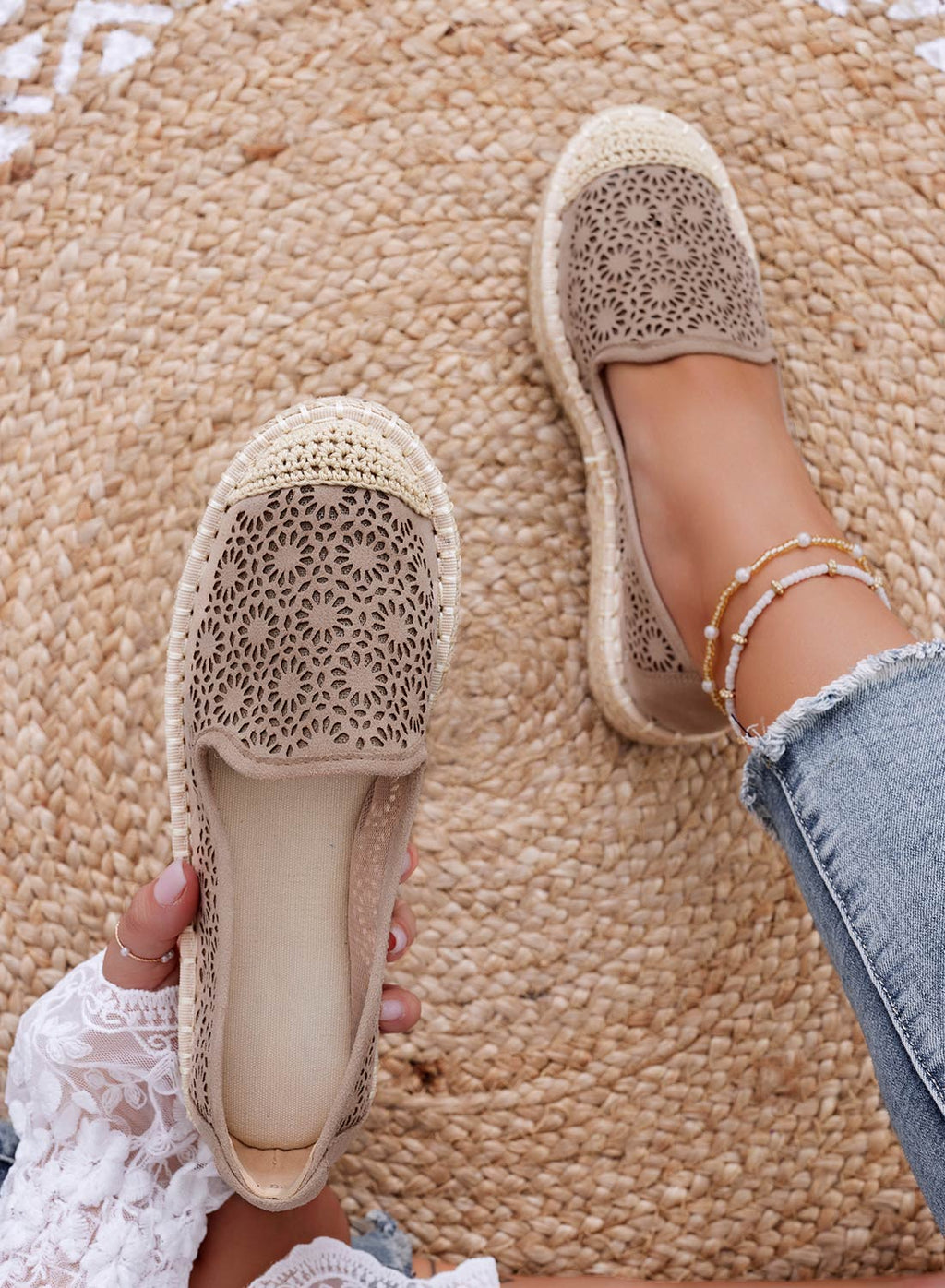 Espadrillas fango ricamate con zeppa