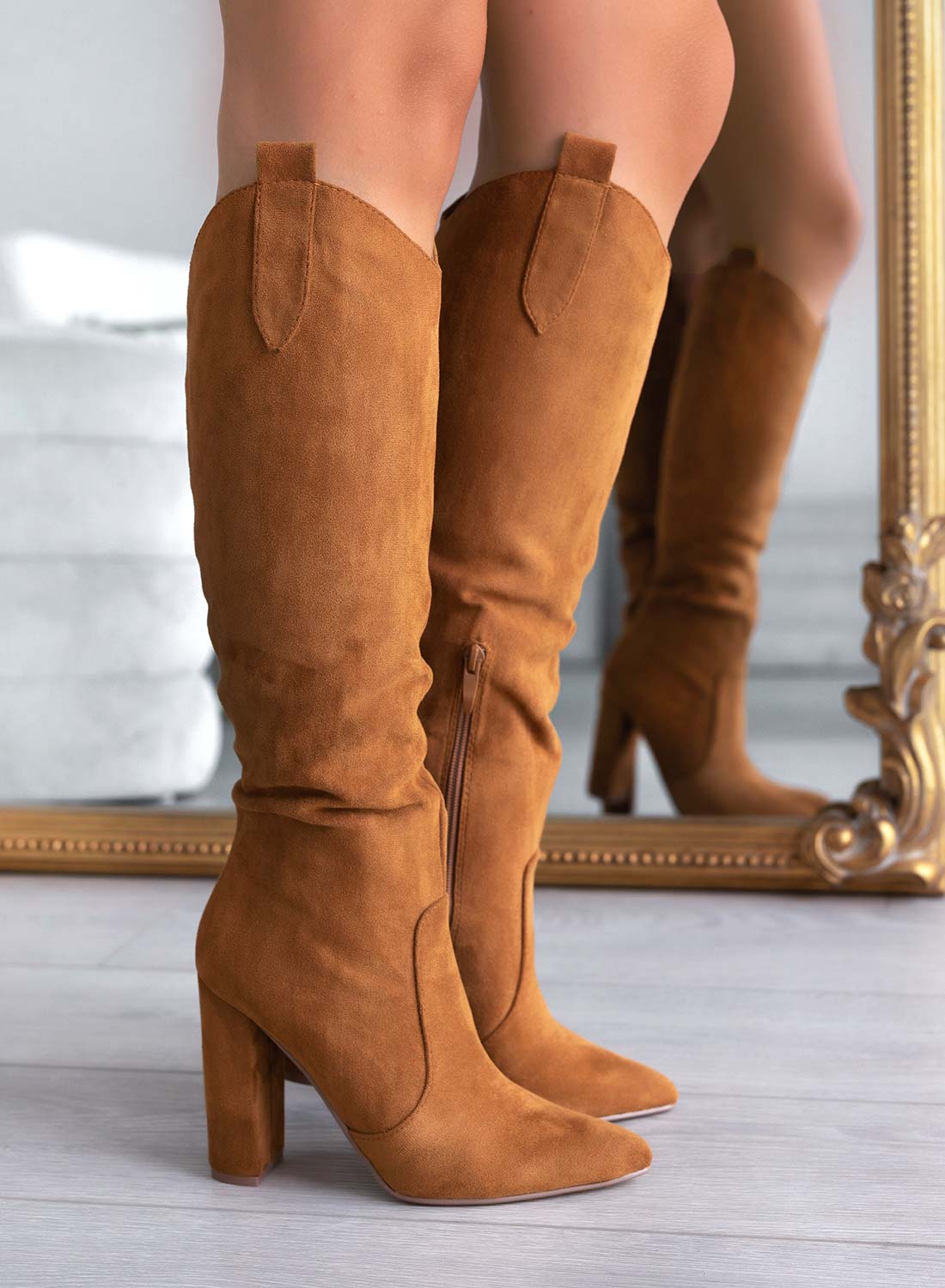 Brown Alexoo suede boots with comfortable heel
