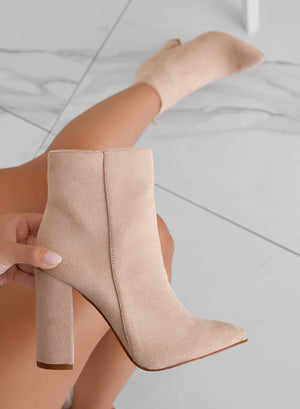 DORIS - Beige suede ankle boots with high heel