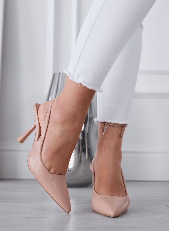 FRANCA - Escarpins Slingback Nude à Bout Pointu avec Talon