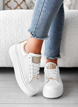 DELIA - White sneakers with jewel detail and gold heel