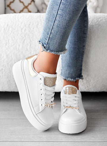 DELIA - White sneakers with jewel detail and gold heel