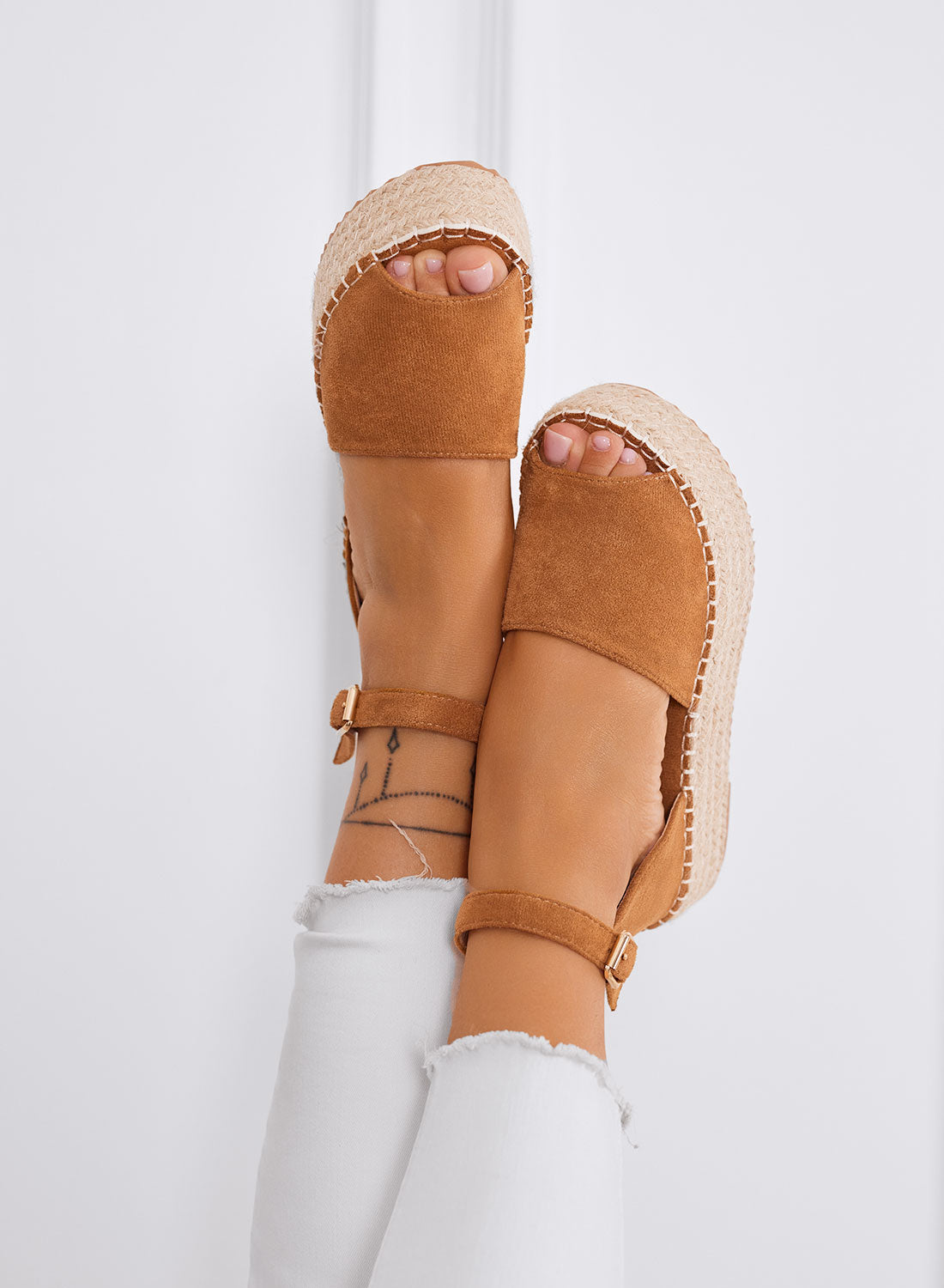 LICIA - Espadrilles camel à plateforme avec bride à la cheville