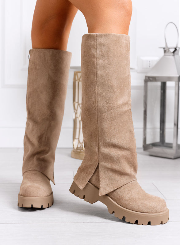 DOLLY - Stivali fango al ginocchio in camoscio con suola chunky