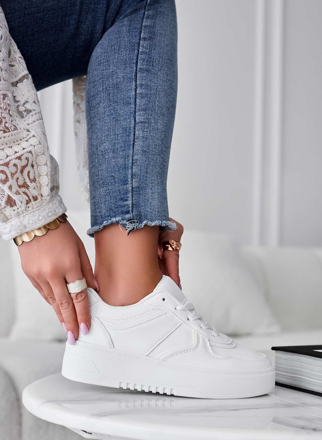 White sneakers with laces