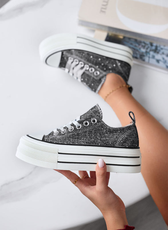ROSINA - Sneakers platform nere con strass