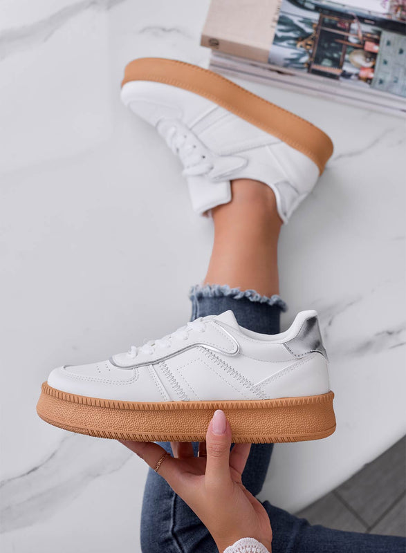 DAMIANA - Sneakers bianche con inserti argento e suola in gomma