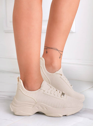 Alexoo beige sneakers in perforated stretch fabric
