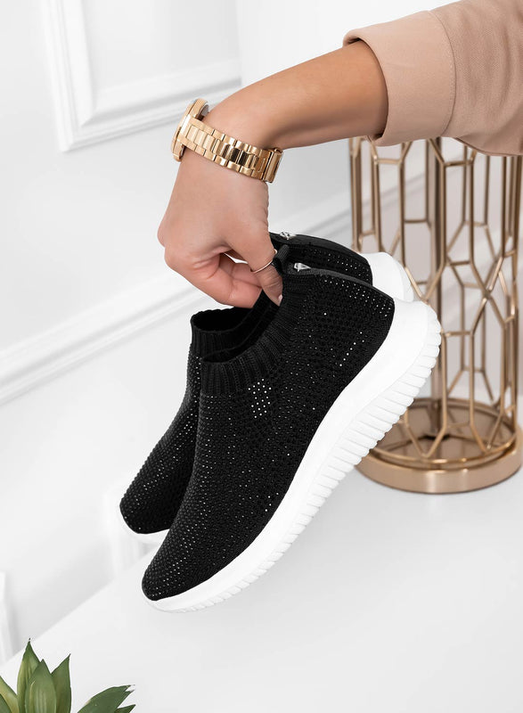 PARIS - Sneakers nere in tessuto elastico e strass