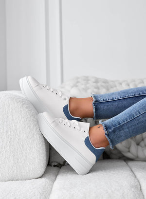 COREEN - White sneakers with blue heel