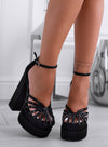 EDITH - Sandali Alexoo neri con strass e cinturino