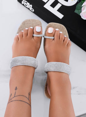 ROXANE - Flat beige Alexoo thong sandals with jeweled straps