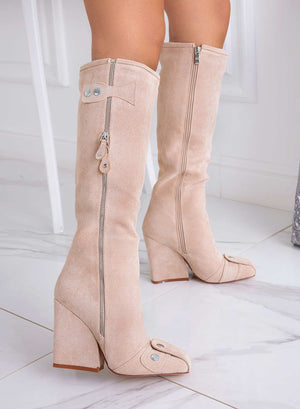 Beige Alexoo boots with faux side zip