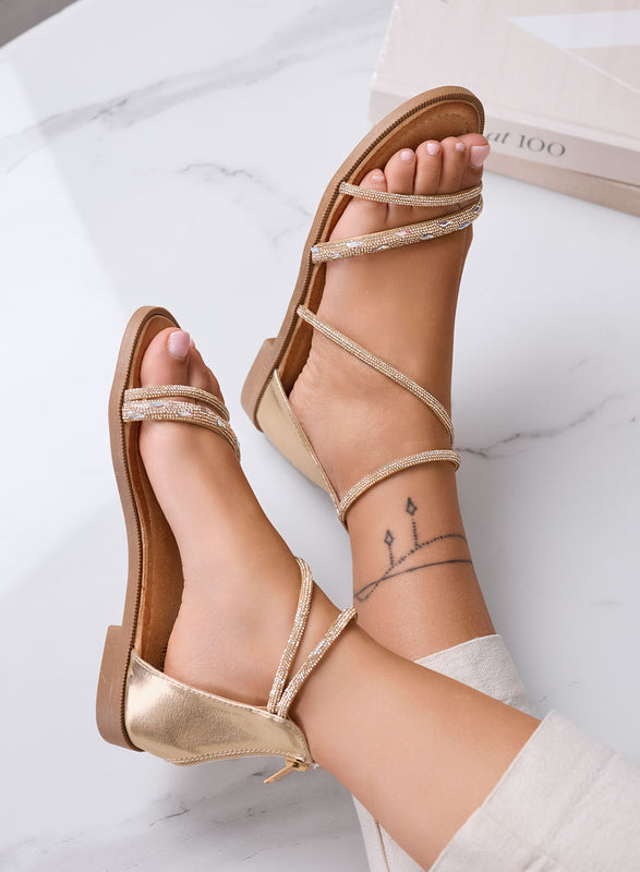 CRISTINA - Sandali bassi oro gioiello con fasce in strass