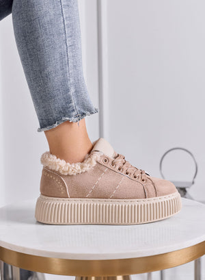 LUANA - Sneakers Donna Beige con Pelliccia Interna e Suola Platform