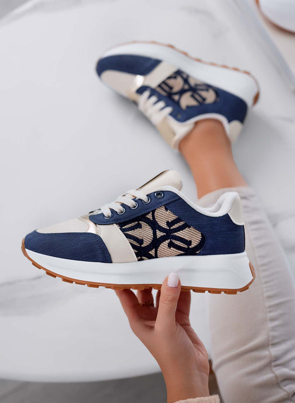 HARRIS - Sneakers da donna blu con trama elegante e dettagli oro