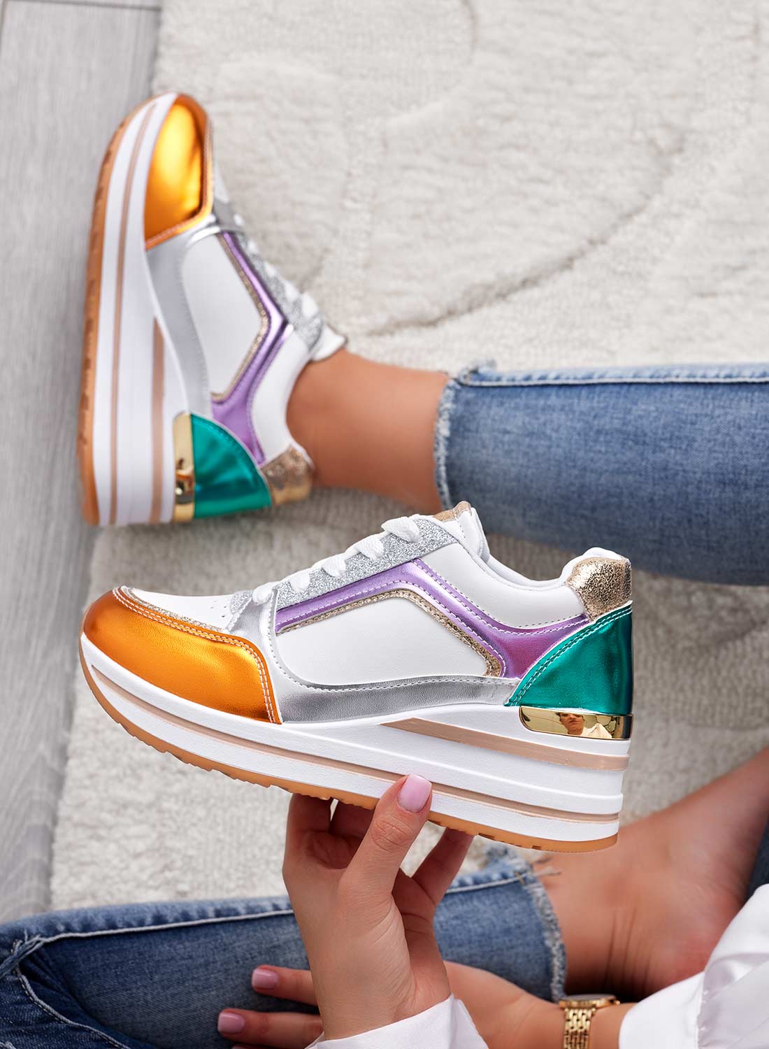 SALEM - Baskets multicolores avec empiècements pailletés