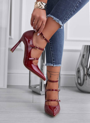 ROBERTA - Burgundy patent leather pumps with buckles