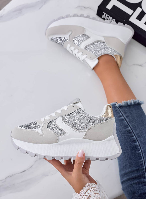 VIVIANA - Sneakers grigie con inserti glitter argento