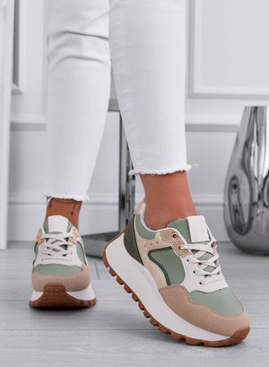 CARLA - Green sneakers with studs and gold inserts