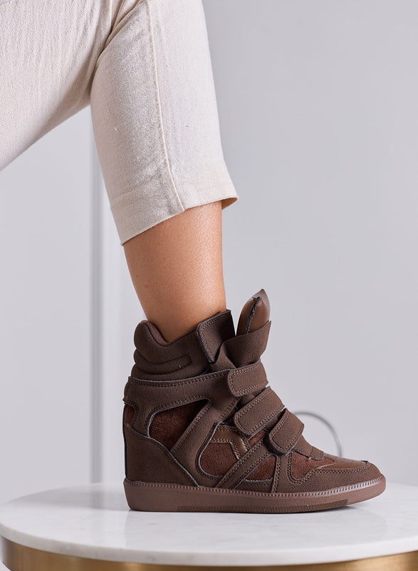 JANNY - Sneakers Alte Donna marroni con Zeppa Interna e Strappi