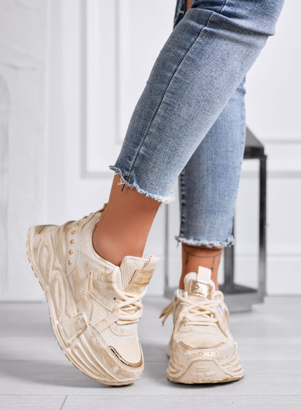 ELLIOT - Sneakers Chunky beige con Dettagli Oro