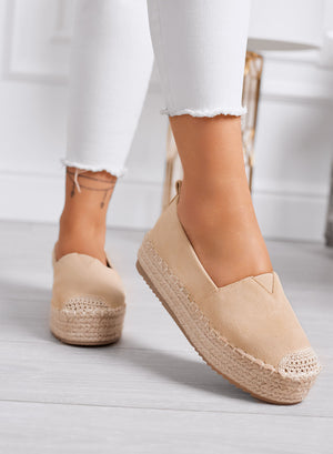 MAGDA - Espadrillas platform beige con punta crochet e suola in corda