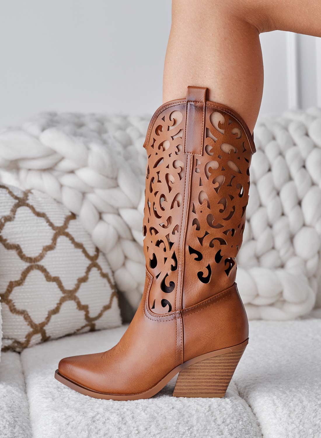 CANOSA - Camel perforated camper ankle boots