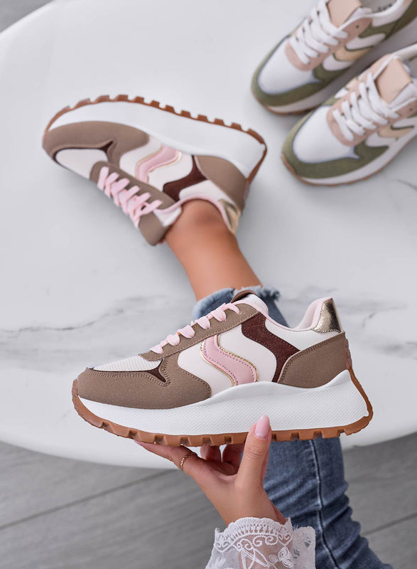 MEME - Sneakers fango con pannelli a contrasto rosa