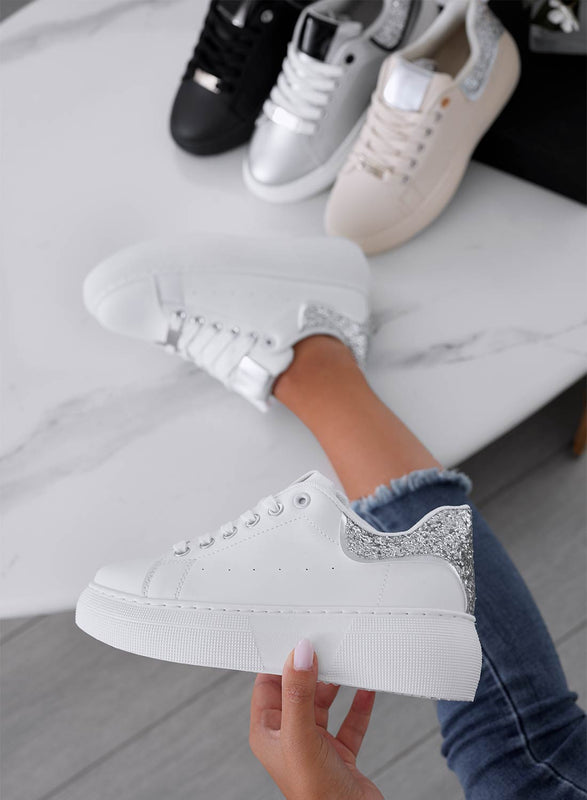 ZORA - Sneakers bianche con retro glitter argento