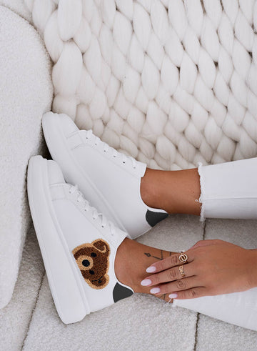 ASTRID - White sneakers with black heel and brown terry teddy