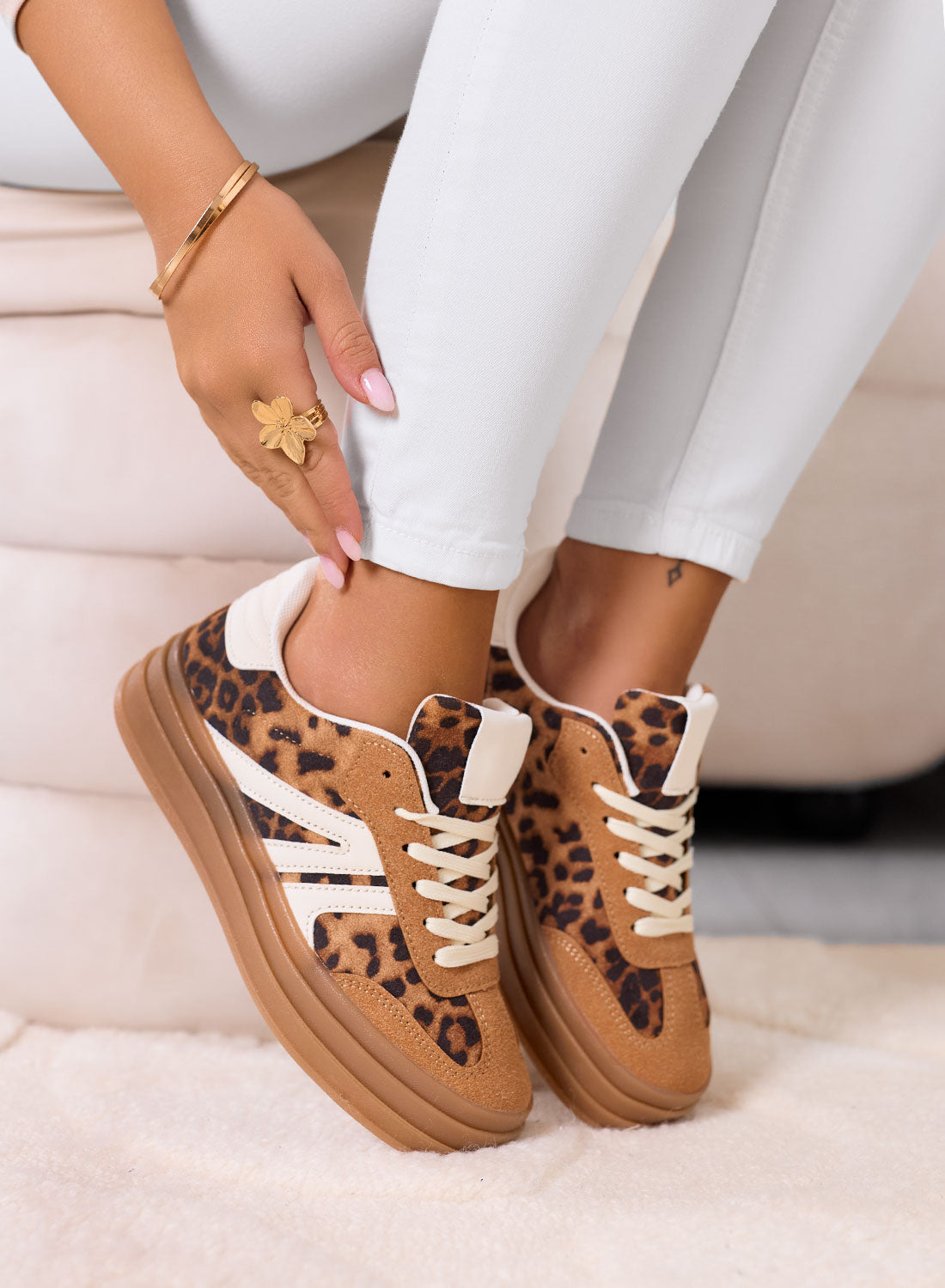JOLENE - Sneakers camel con dettagli animalier e suola platform