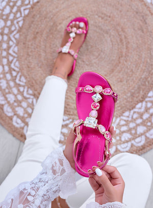 TUNDRA - Low fuchsia sandals with jewel stones