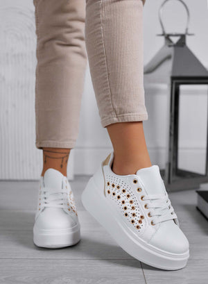 BAKER - White perforated sneakers with gold metal eyelets