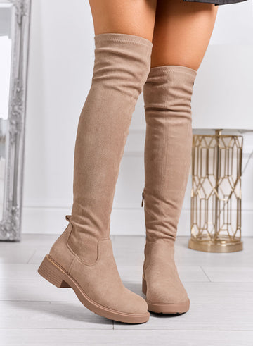 SANDY - Cuissardes hautes en tissu élastique couleur boue