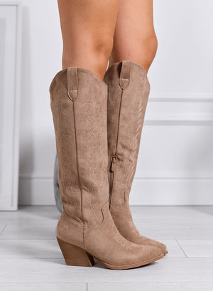 FIORELLA - Bottes texanes couleur boue avec coutures western et talon large