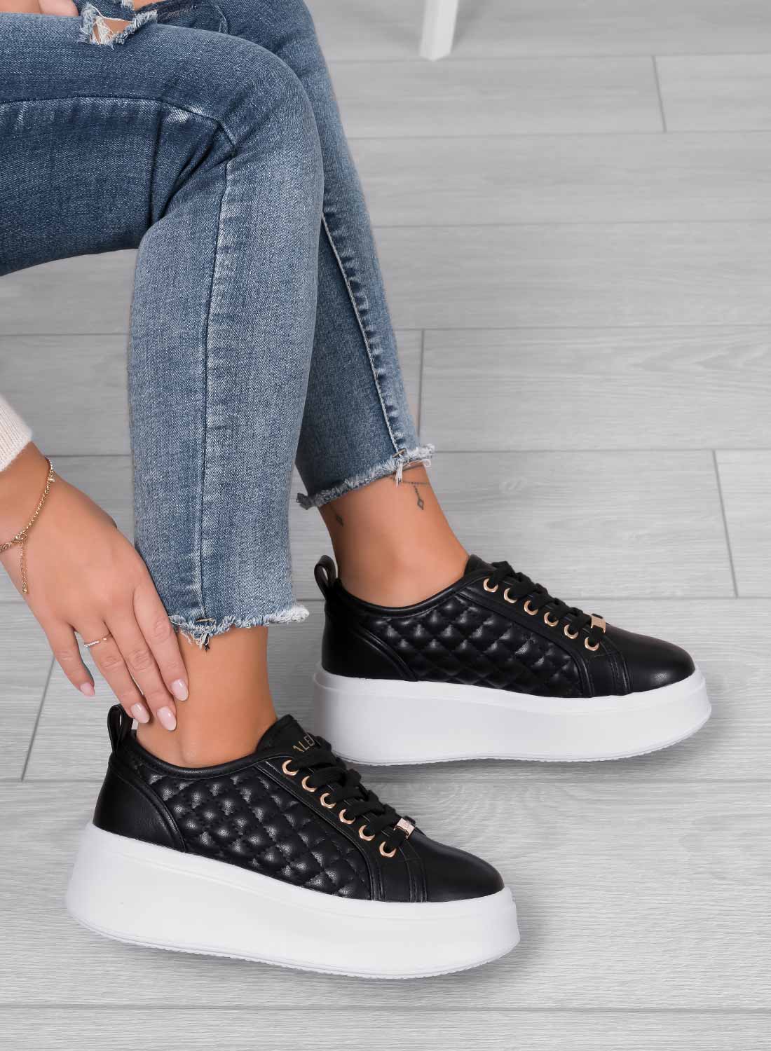 DALILA - Black quilted platform sneakers with high sole