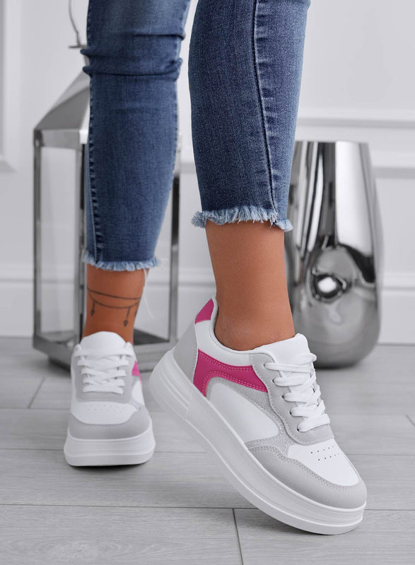 FRIDA - Sneakers bianche con inserti grigi e fuxia