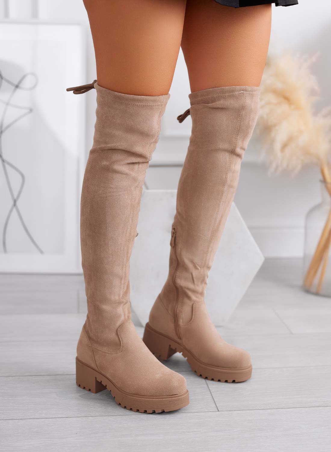 FLUX stivali donna fango scamosciati alla coscia con suola chunky