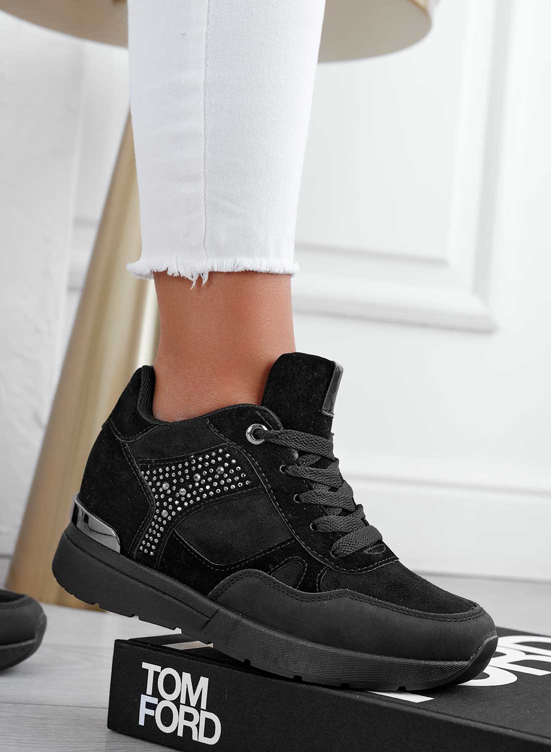 Black sneakers with rhinestones