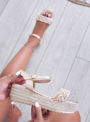 ALAN - Sandali espadrillas oro con fascia intrecciata