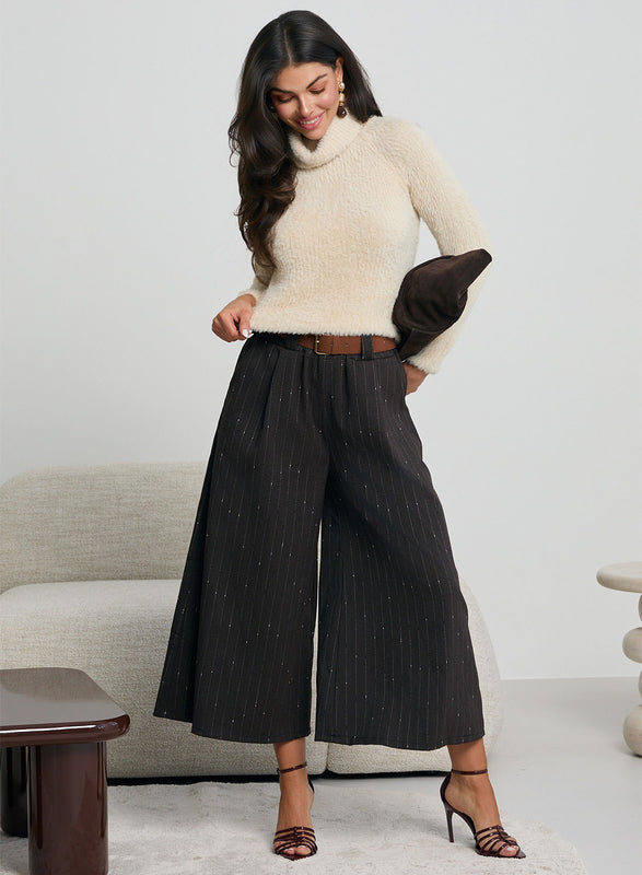 Beige turtleneck sweater with fuzzy texture