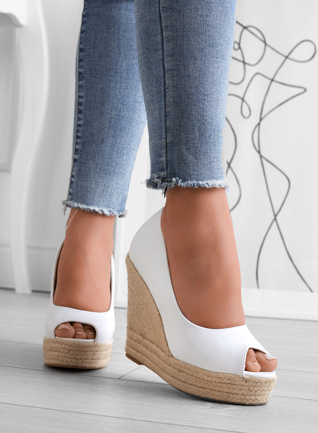 CLEO - Espadrillas bianche in finta pelle con zeppa