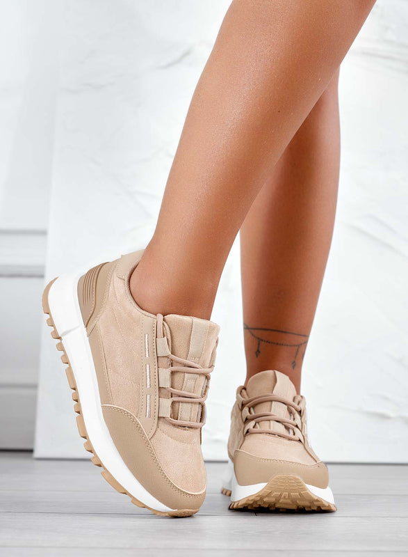 Sneakers beige in tessuto leggero