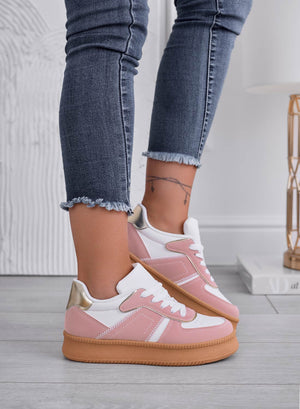 DAMIANA - Pink sneakers with gold inserts and rubber sole