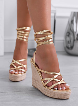 HAZEL - Sandali espadrilles Alexoo oro metallizzati con lacci
