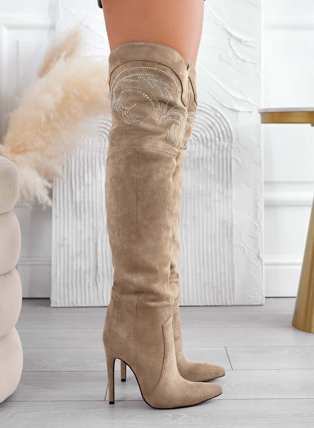 Mud thigh-high boots with rhinestones